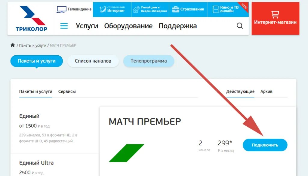 Оплатить матч премьер на триколор