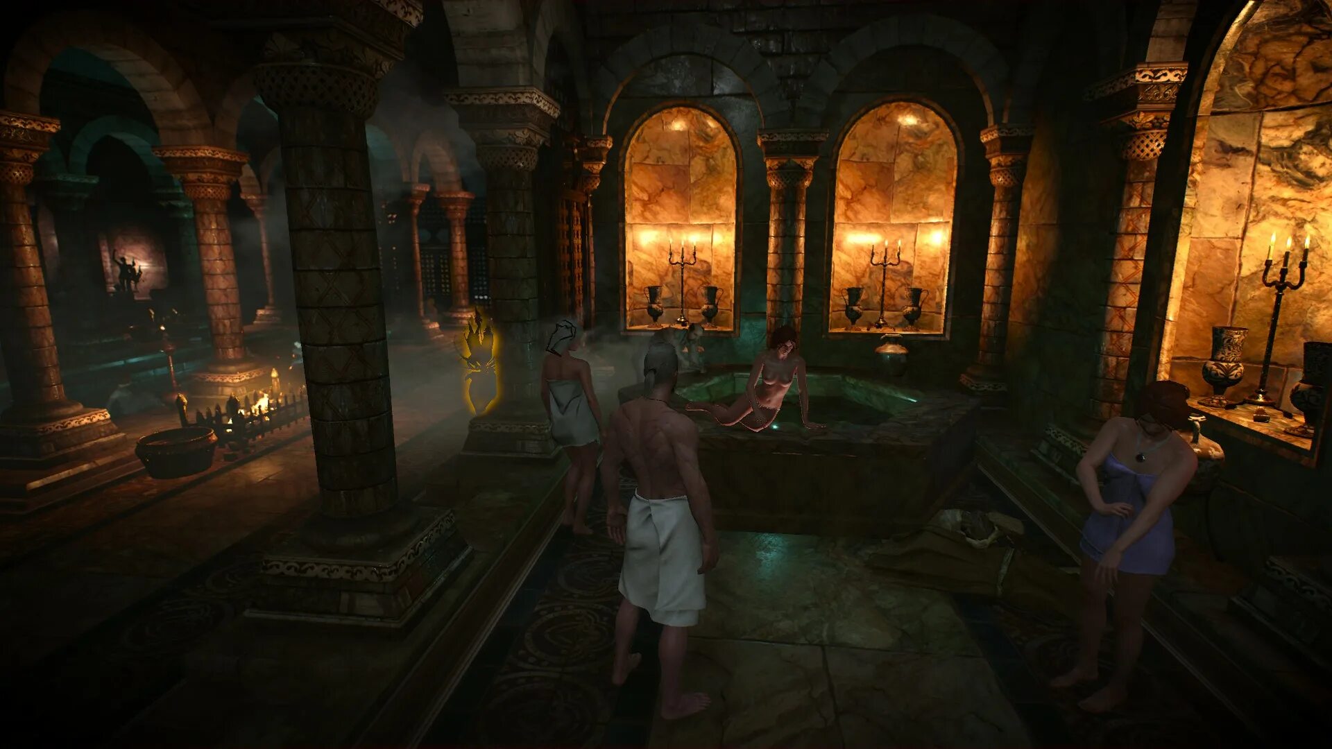 Новиградские бани ведьмак 3. Синий дворец скайрим. Space in the form of a bathhouse. Симулятор ванны. Chilla's art игры.