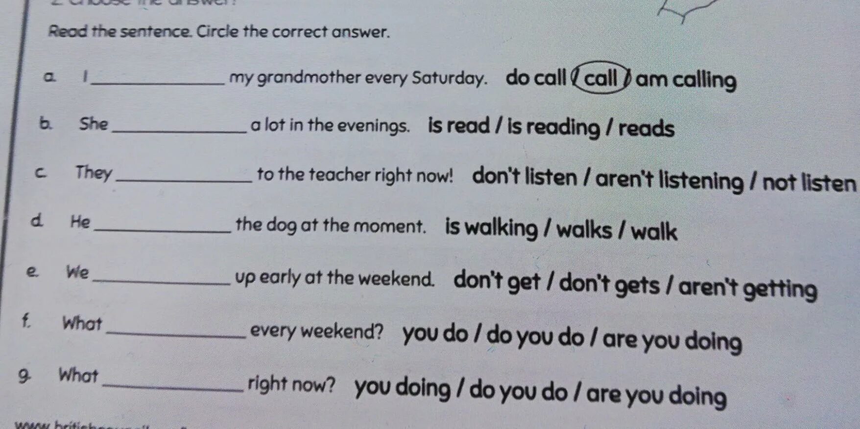 Circle the correct answer. Correct answer. Read the sentence. Circle the correct answer.. Choose the answer read the sentence circle the correct answer.