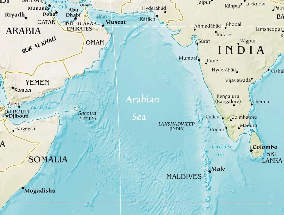 Большой Аравийский залив на карте индийского океана. Аравийский полуостров на карте индийского океана. Расположение Аравийского моря. Оманский залив на карте индийского океана.