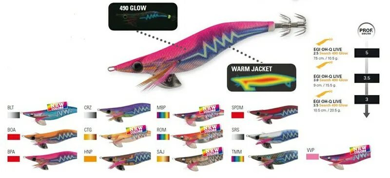 Тест egi. Наконечники Egi каталог. Yamashita Squid jigscolor Table.