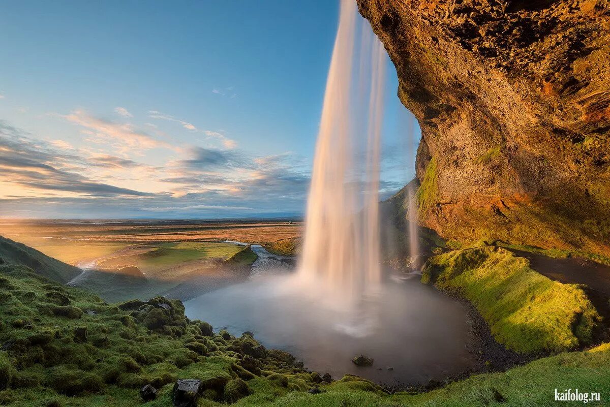 Сельяландсфосс Исландия. Водопад Сельяландсфосс. Водопад Сельяландсфосс, Исландия закат. Исландия водопад Селйяландсфосс фото. Фото красоте воды