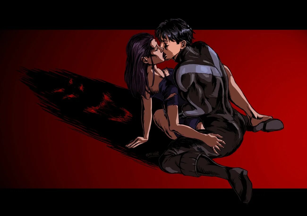 Vampyx kiss. Дик Грейсон и Рейвен. Найтвинг и Рейвен. Робин Дик Грейсон Титаны. Титаны Найтвинг и Рейвен.
