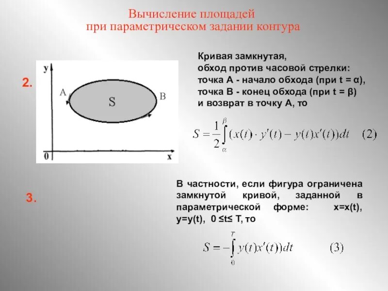 Вычисление площади Кривой. Вычисление площади фигуры заданной параметрически. Параметрическое задание пространственной Кривой. Вычисление площади плоской фигуры параметрически.