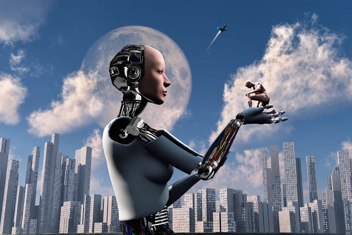 Робот с искусственным интеллектом. Будущее человечество. Роботы в будущем. Робот человек.