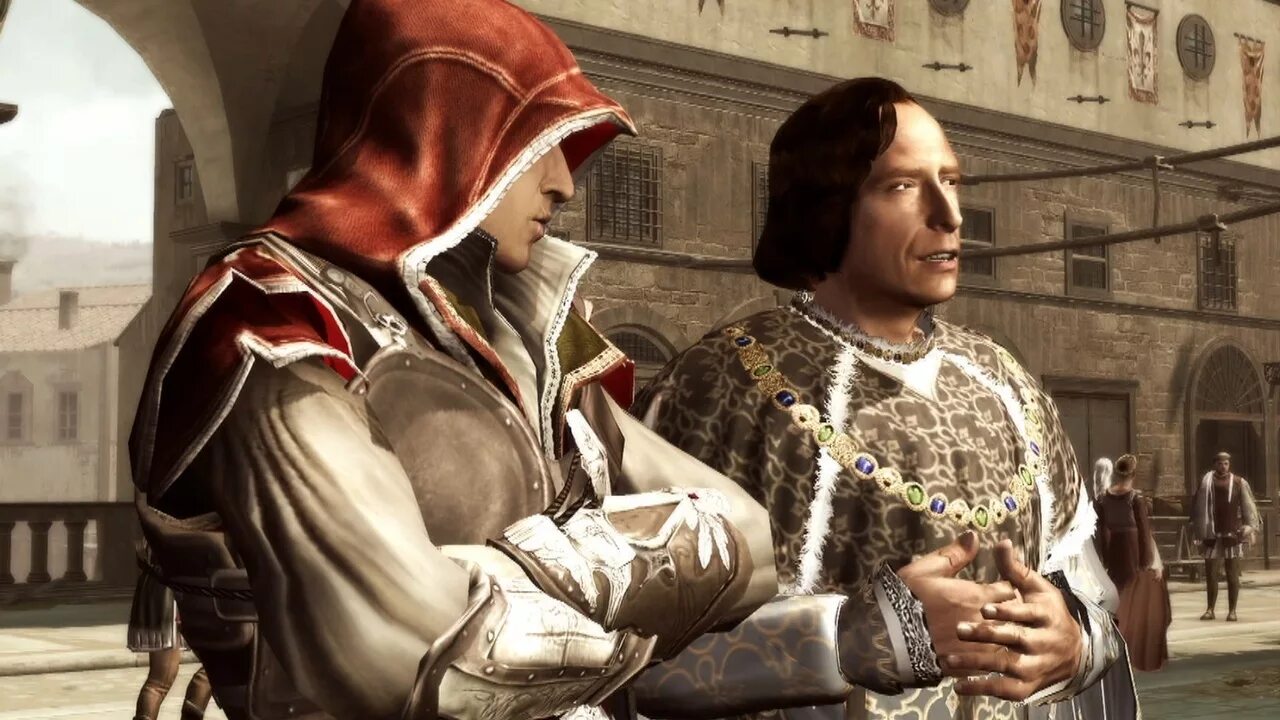 Assassin games 2. Assassin's Creed 2. Лоренцо Медичи и Эцио Аудиторе. Лоренцо ассасин. Ассасин Крид 2 Скриншоты.