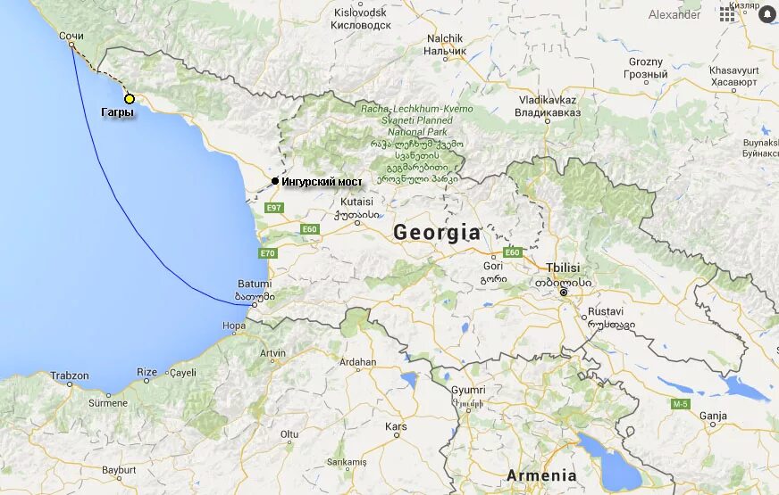Расстояние границы грузии