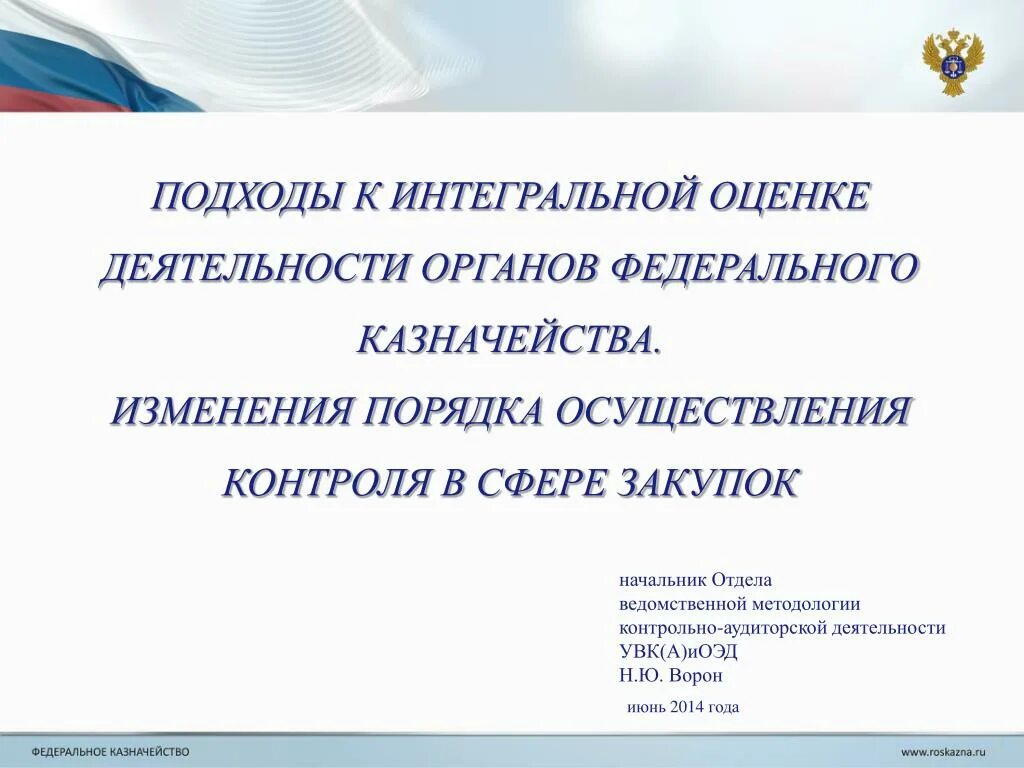 Начальник отдела методологии. Оценка деятельности федерального казначейства.