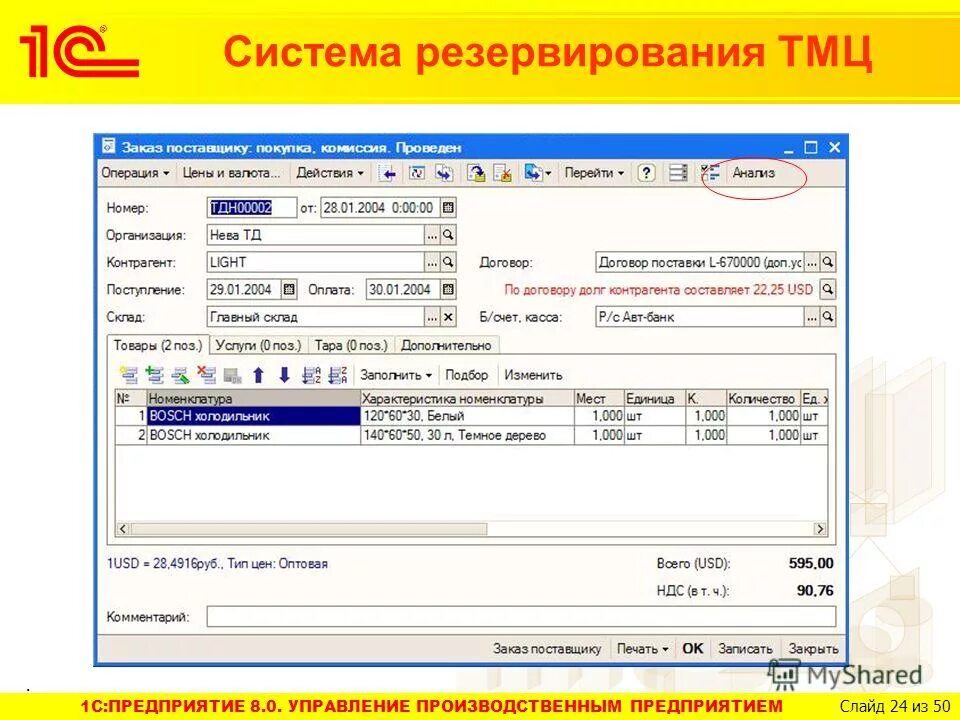 Объем заказов на предприятии
