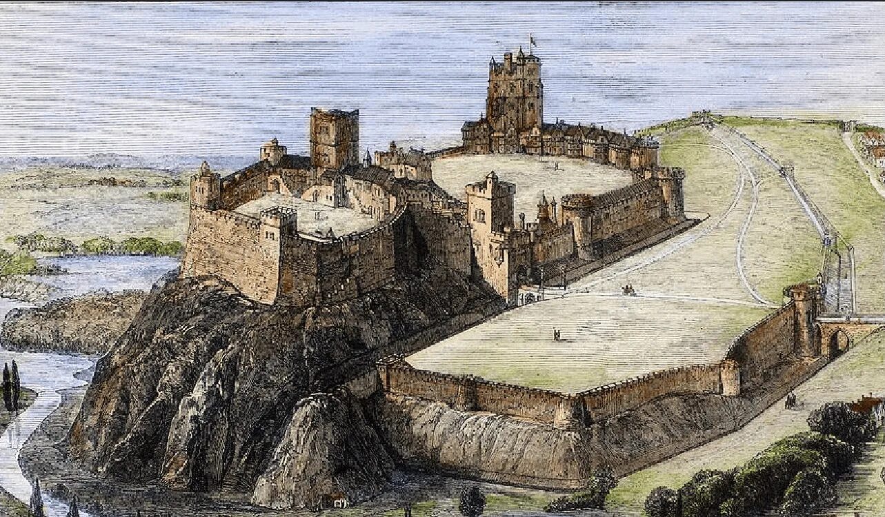 Изображенная на картине крепость была выстроена. Замок Ноттингем в Англии. Ноттингем замок Робин Гуда. Англия замки 16 век. Ноттингемский замок реконструкция.