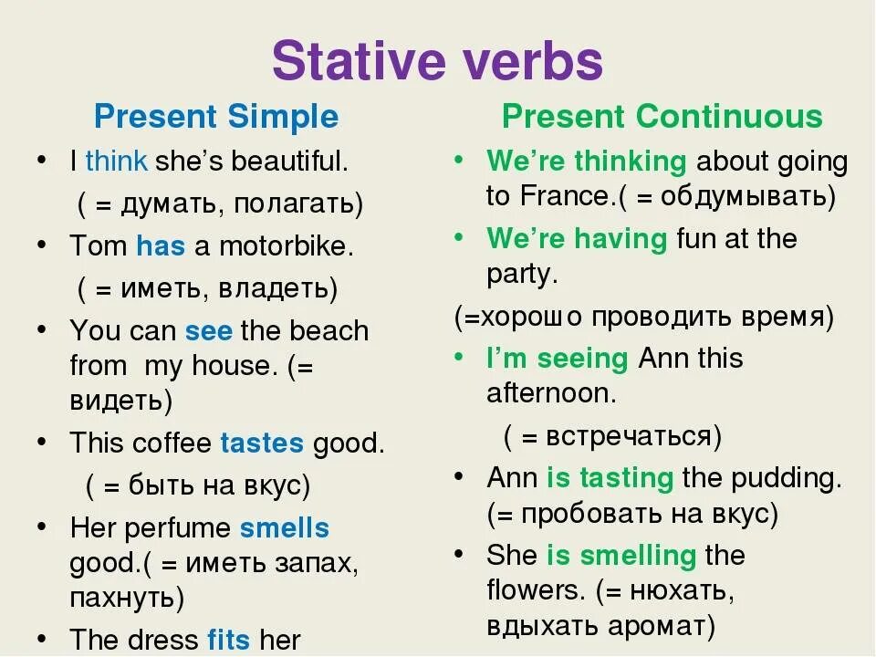 Чувственные глаголы. Stative and Dynamic verbs в английском языке. Глаголы состояния Stative verbs. Stative verbs present simple present Continuous таблица. Stative verbs правило.