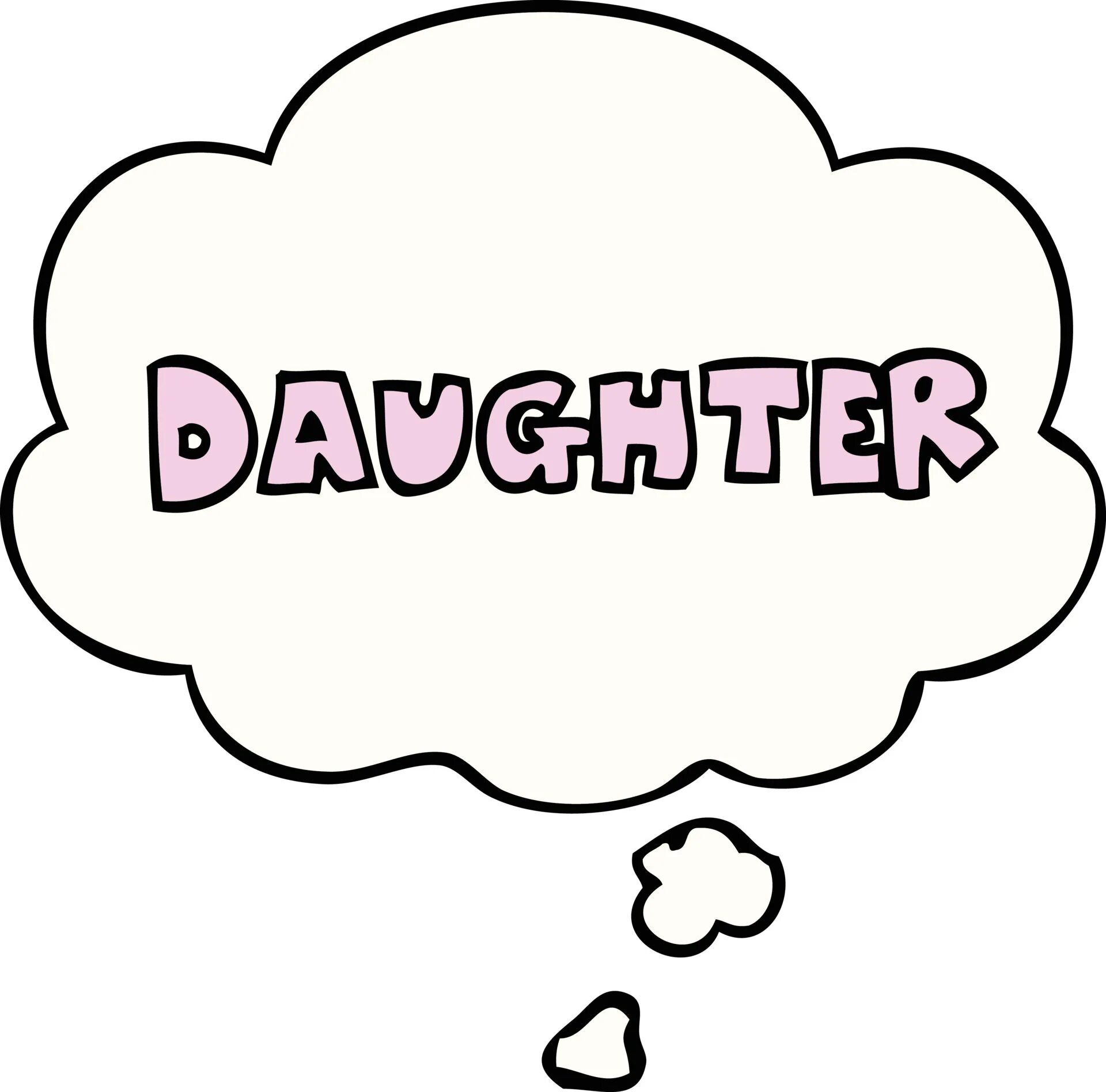 Слово daughter. Речевые облака обводяно фиолетовым мультяшные без слов. Cartoon Word.