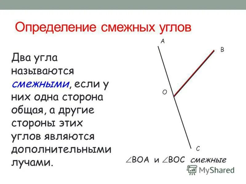 Смежные лучи. Что называется смежными углами. Два угла называются смежными. Общая сторона угла. Смежные углы.