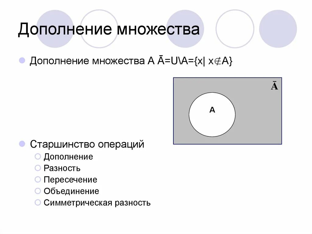 Множества c пересечение. Дополнение пересечения множеств. Объединение пересечение дополнение множеств. Операции над множествами объединение пересечение дополнение. Дополнение в теории множеств.