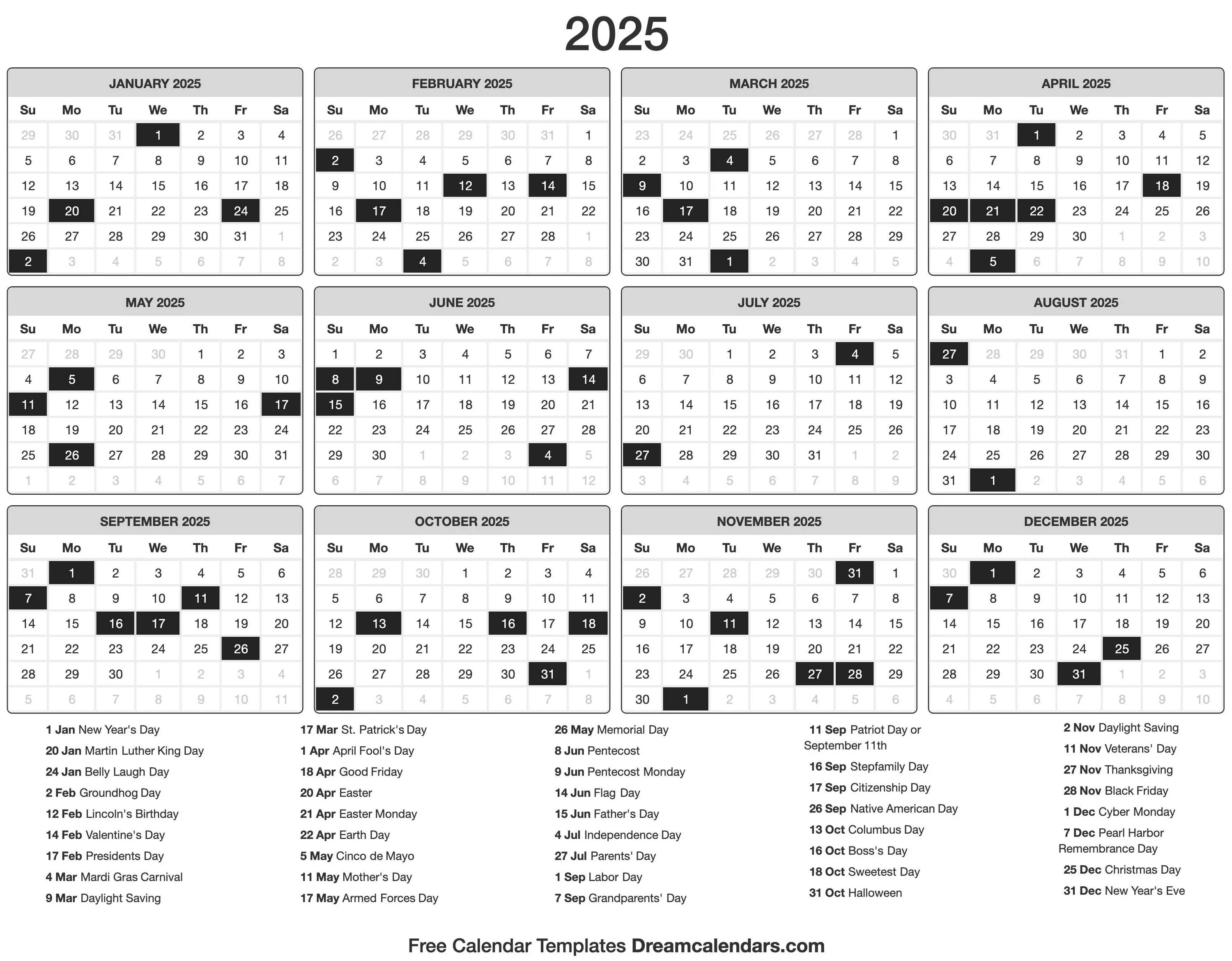 Праздники в 2025 году