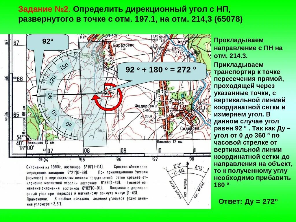 Измеренные углы дирекционные углы. Измерение дирекционных углов на топографической карте. Измерение дирекционного угла на карте. Дирекционный угол Военная топография. Значение магнитного азимута