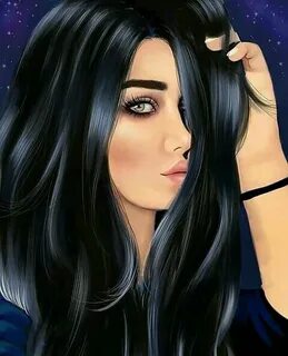 Нарисованные девушки черные волосы