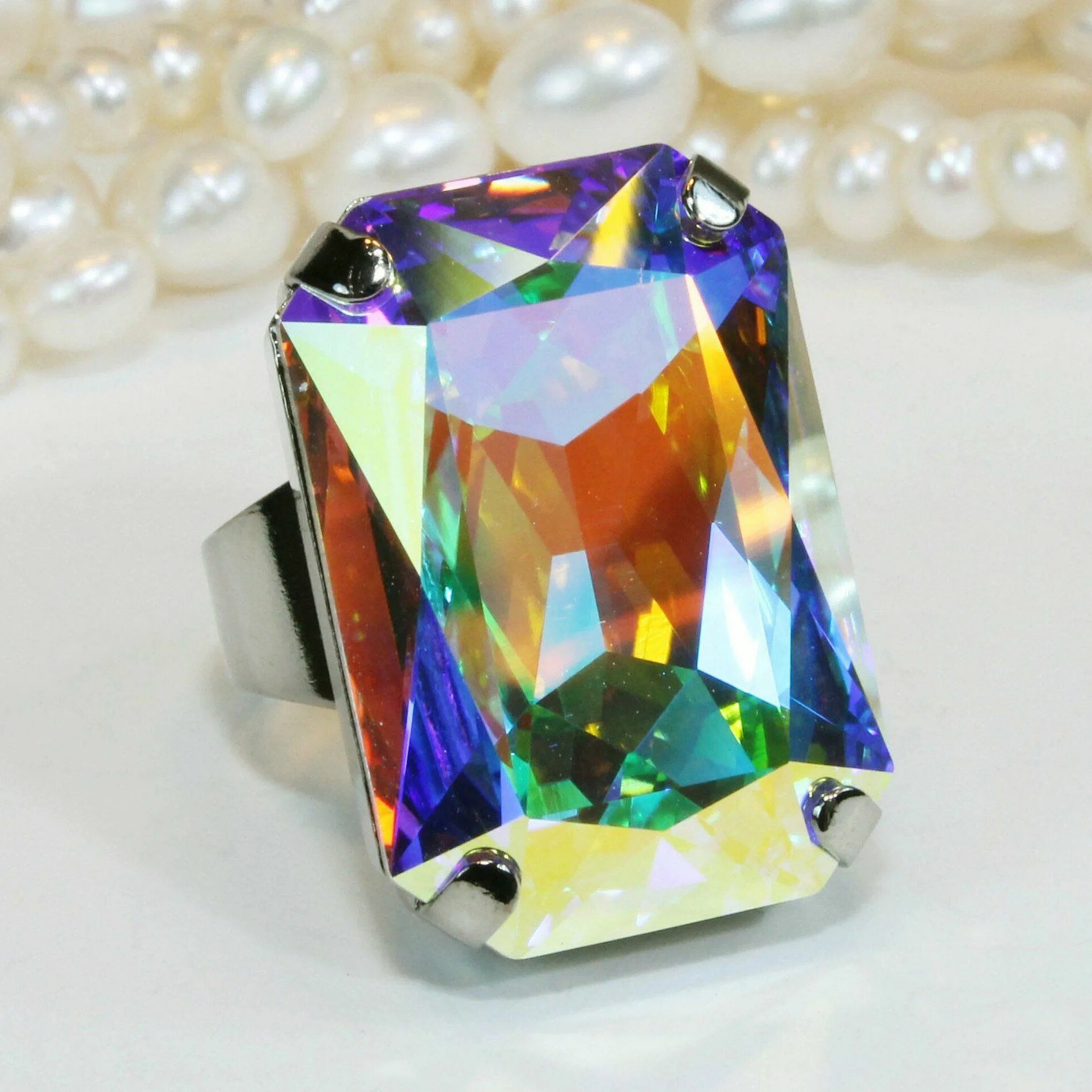 Crystal Aurora Borealis Swarovski. Оптические Кристаллы кольцо.