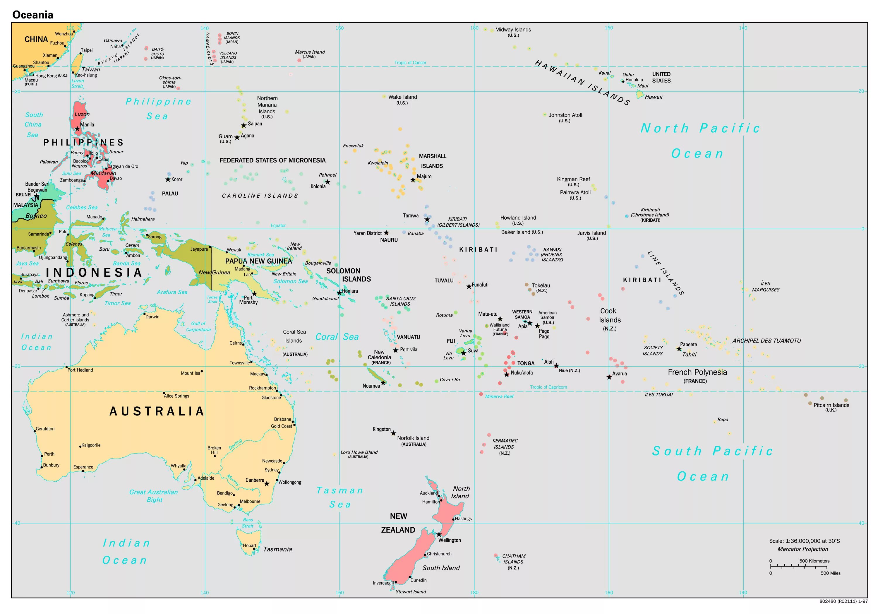 Страны океании австралия и новая зеландия. Острова Океании на карте. Океания карта географическая. Подробная политическая карта Океании и Австралии.