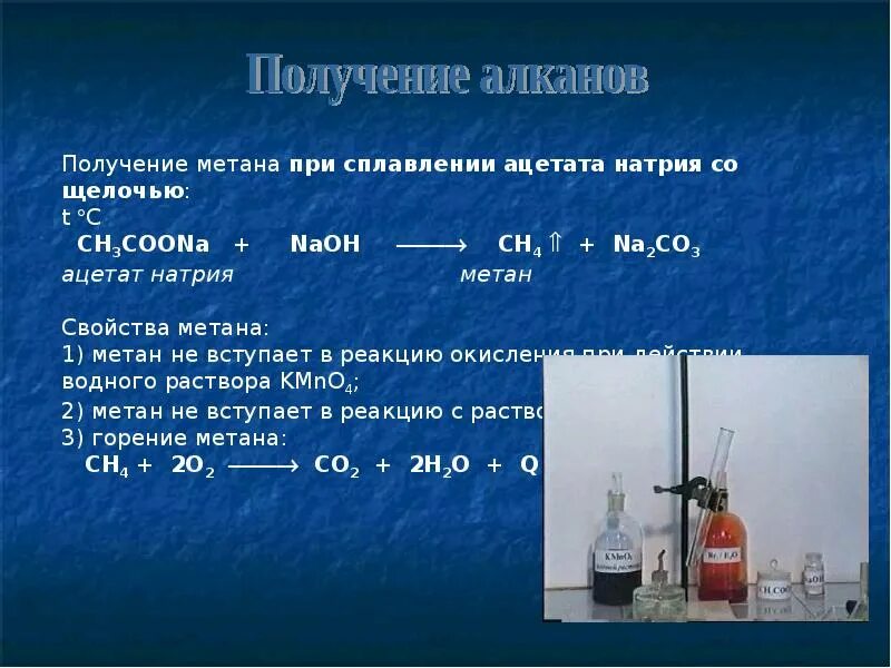 Признаки метана. Получение метана из ацетата натрия. Получение и свойства метана. Способы получения метана в лаборатории. Из ацетата натрия получить метан.