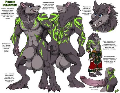 feniks felstorm, worgen, warcraft, animal genitalia, anthro, anthro only, b...