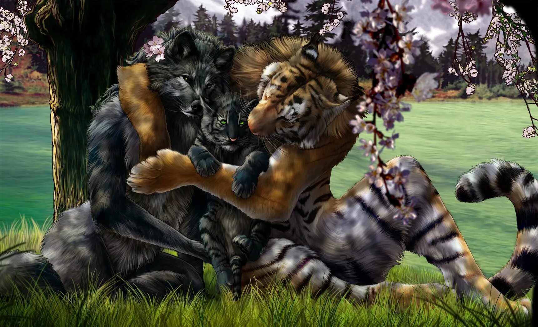 Тигр лев и медведь. Волк против тигра. Фэнтези животные. Тигр картинки. Тигр и волчица.