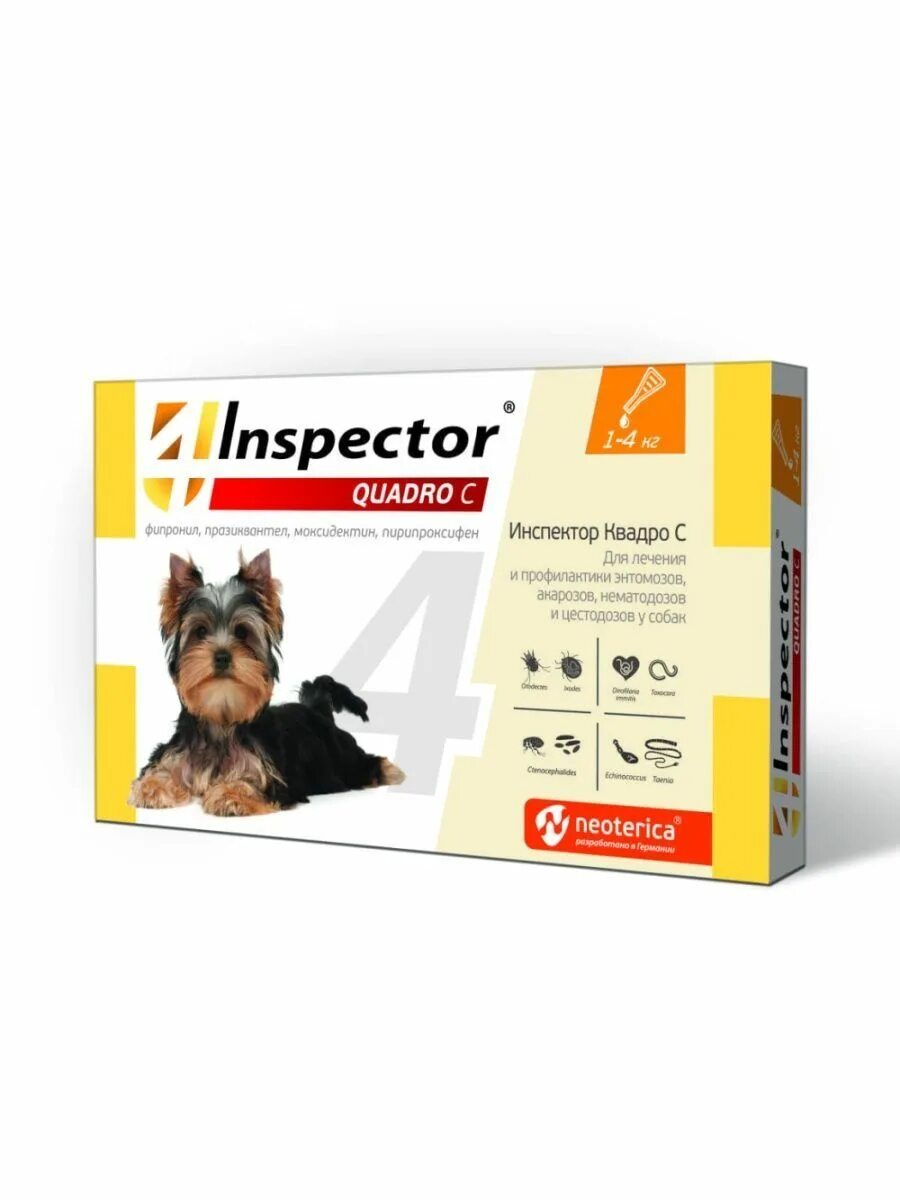 Капли для кошек "Inspector Quadro" 1-4 кг от блох. Капли для собак Inspector до 4кг от внешних и внутренних паразитов 0.4мл. Инспектор капли для собак 40-60 кг. Инспектор Квадро для собак. Инспектор для кошек и собак инструкция