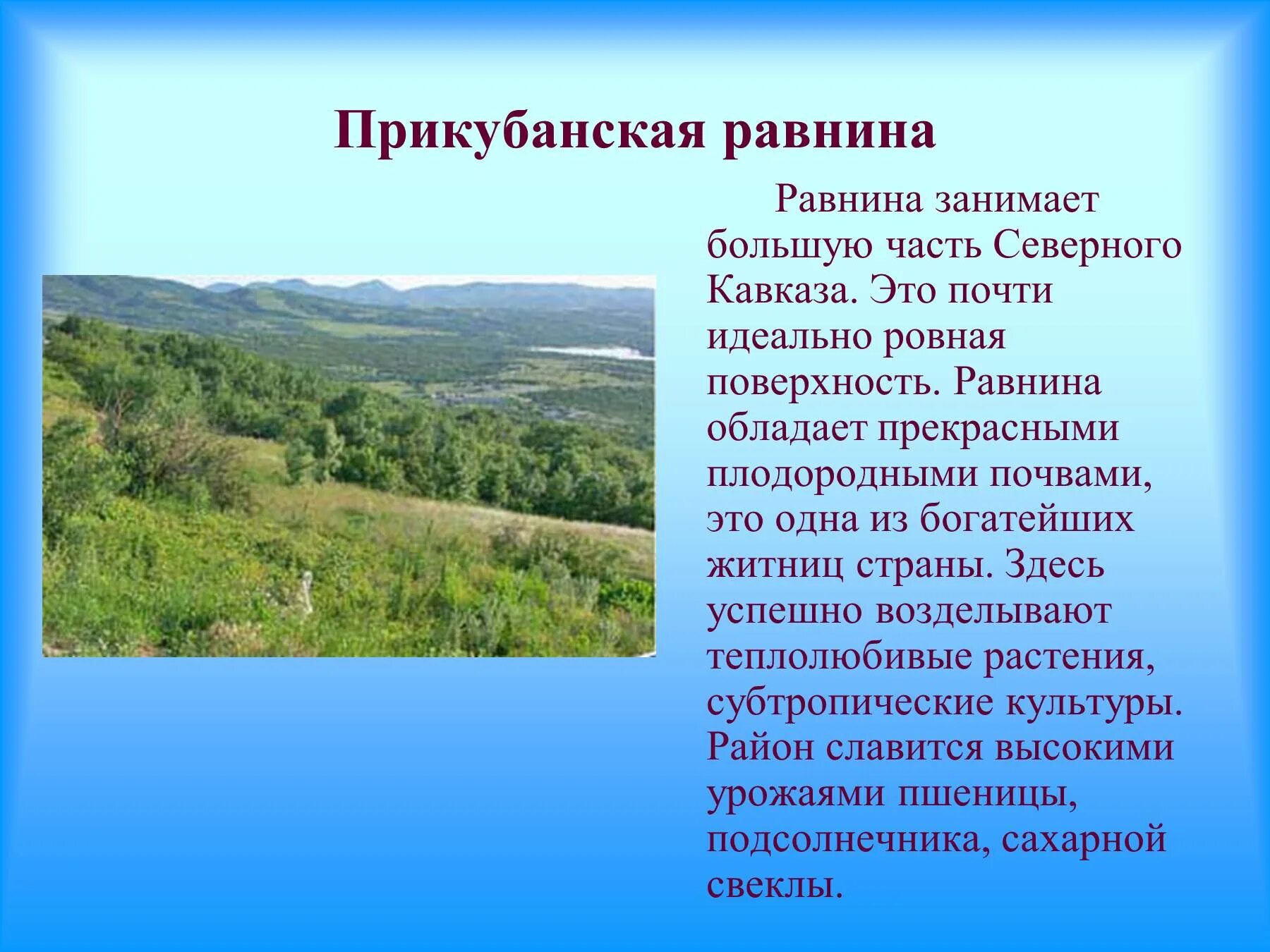 Природные комплексы Северного Кавказа Прикубанская низменность. Прикубанская равнина. Растительный мир Прикубанской равнины. Достопримечательности Прикубанской равнины. Благоприятные условия краснодарского края