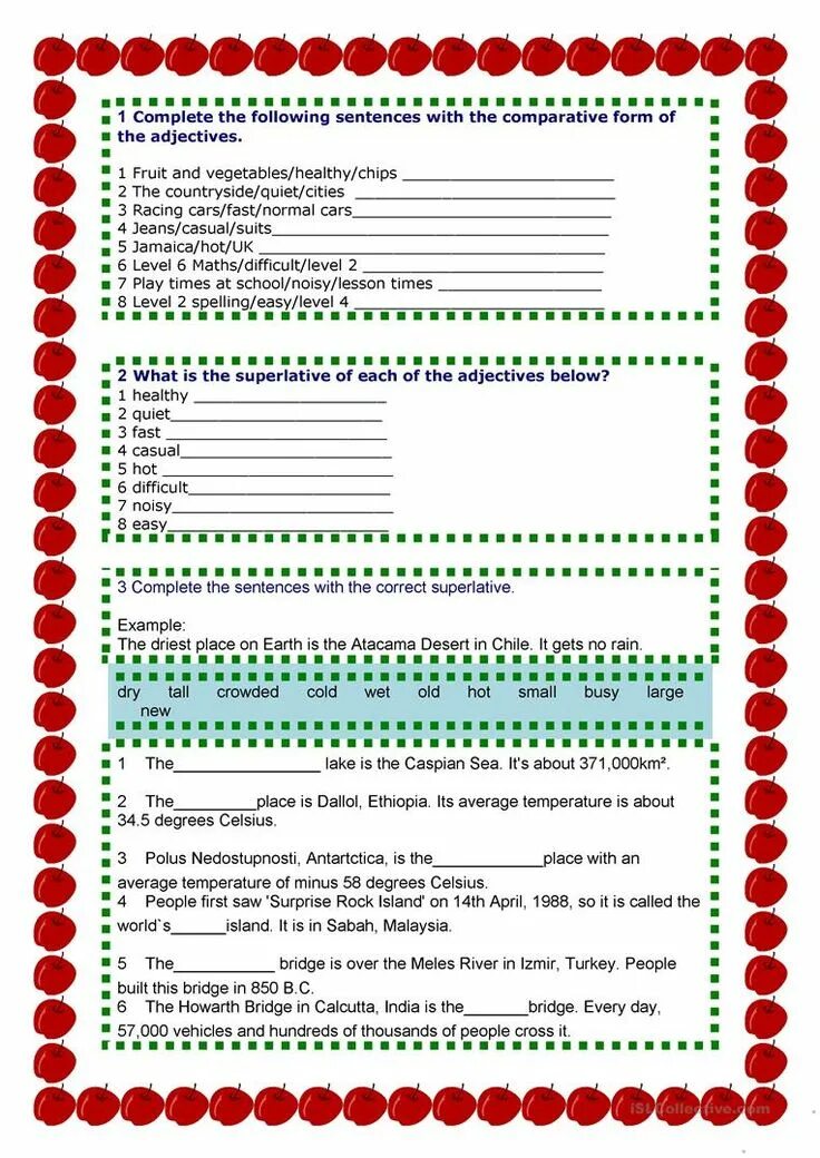 Complete the sentences with superlative forms. Superlative sentences. Comparative and Superlative adjectives sentences. Superlative + ever. Correct Superlative.