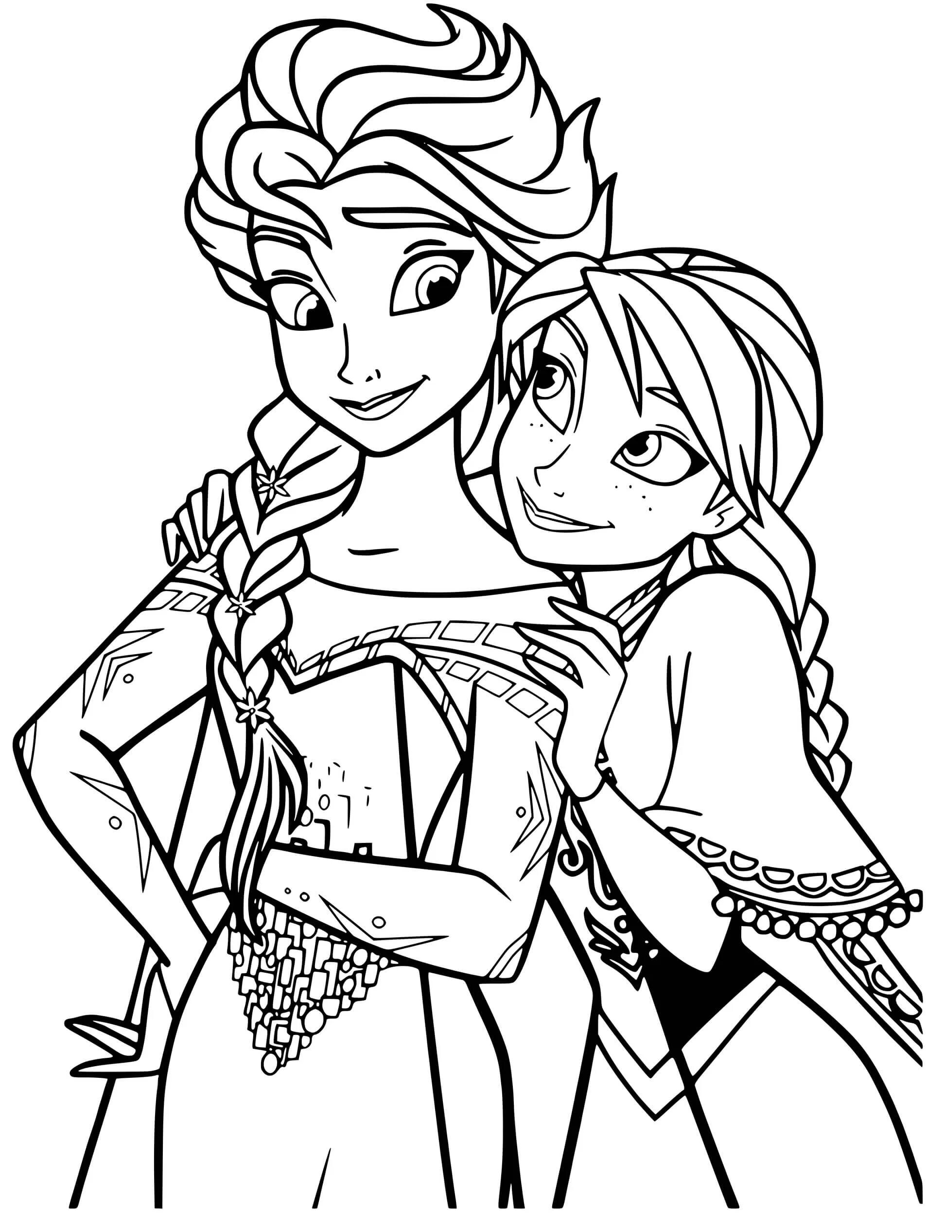 Frozen coloring. Раскраска Anna Elsa. Elsa Anna Coloring.