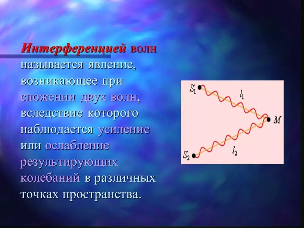 При каких условиях возможно усиление результирующих колебаний. Что называется интерференцией волн. Явление интерференции волн. Интерференцией волн называется явление:. Интерферентные волны.