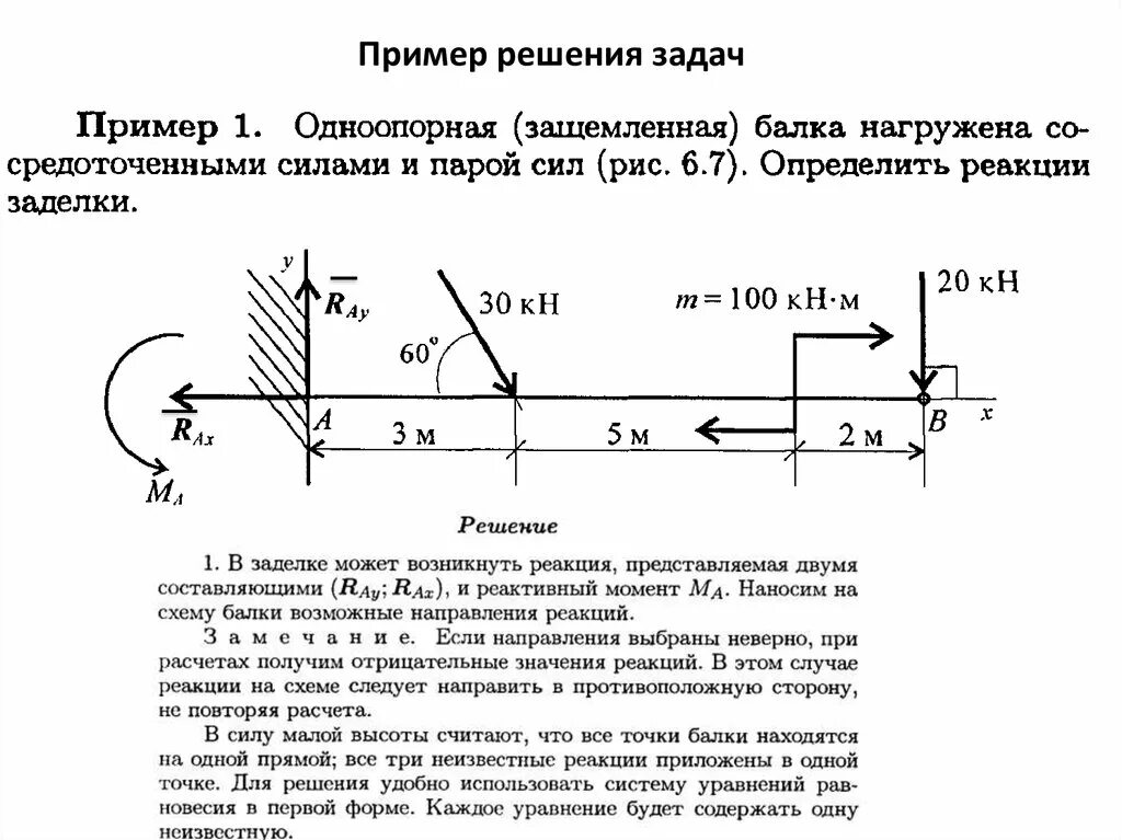 Найти момент реакции. Опорные реакции в жесткой заделке. Техническая механика задачи на опоры. Реакции опоры жёсткой заделки теоретическая механика. Жёсткая заделка теоретическая механика.