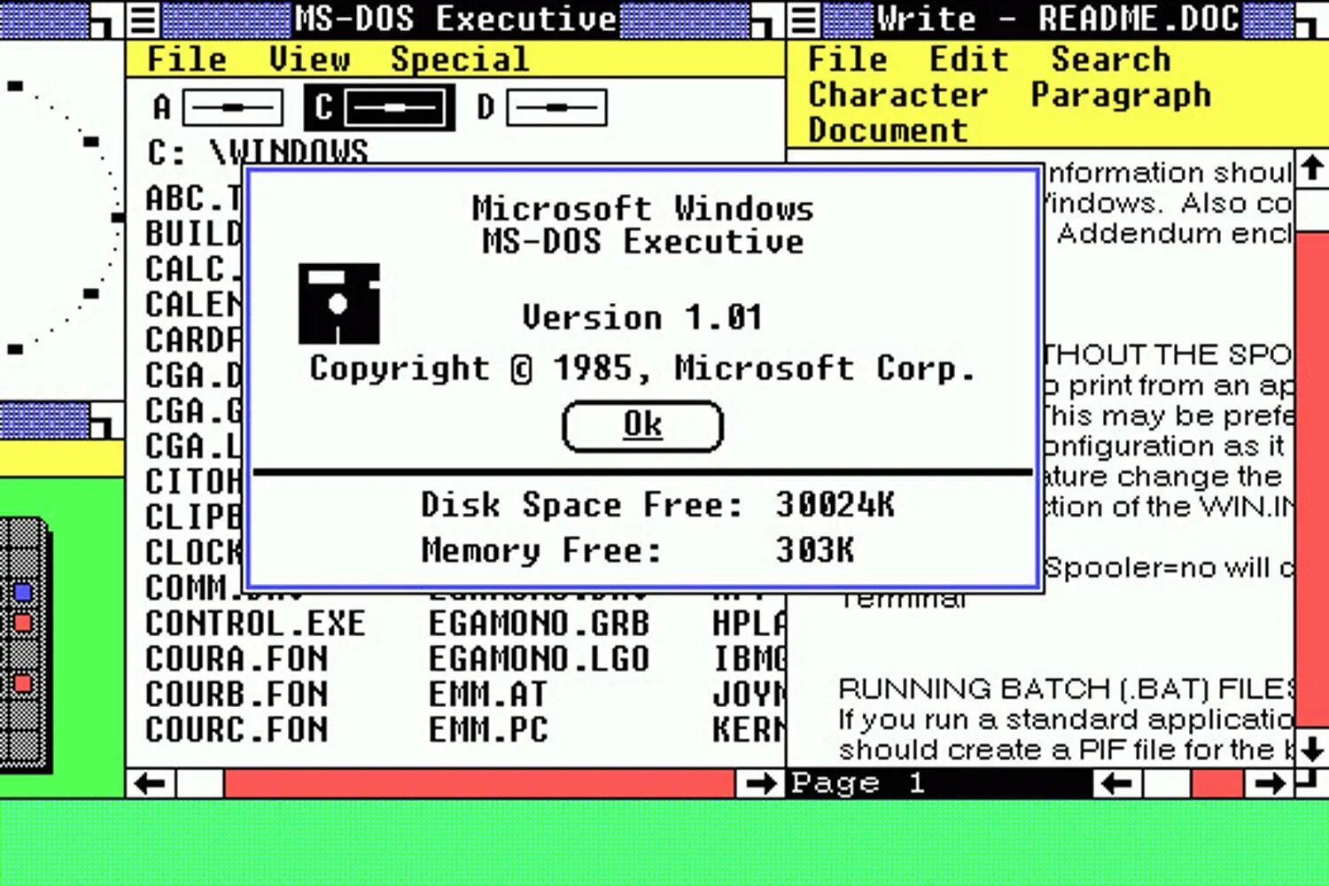 Виндовс дос. Первая виндовс 1985. Windows 1.0x (20 ноября 1985). Интерфейс Windows 1.01. Виндовс 1.0.