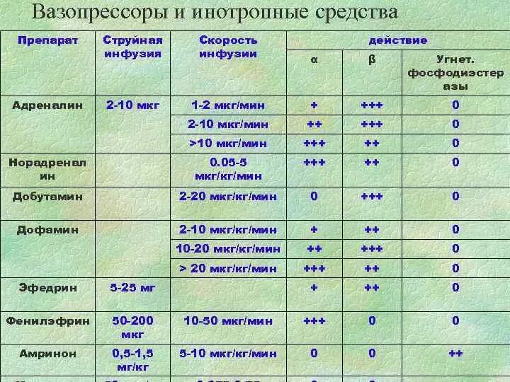 Норадреналин мкг кг. Вазопрессоры и инотропные препараты. Таблица вазопрессоры.