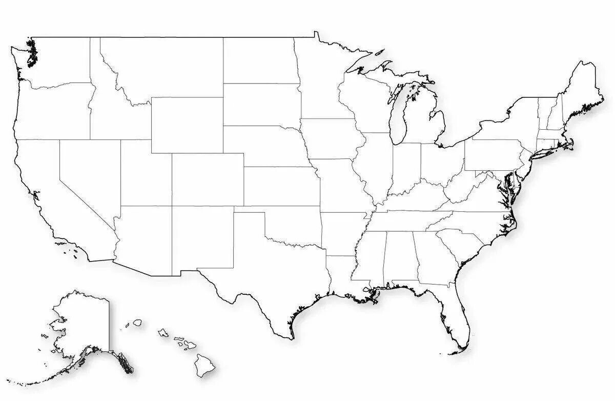 Карта америки тест. Контурная карта США. Контурная карта США без Штатов. Карта США со Штатами черно белая. Контурная карта Штатов США.