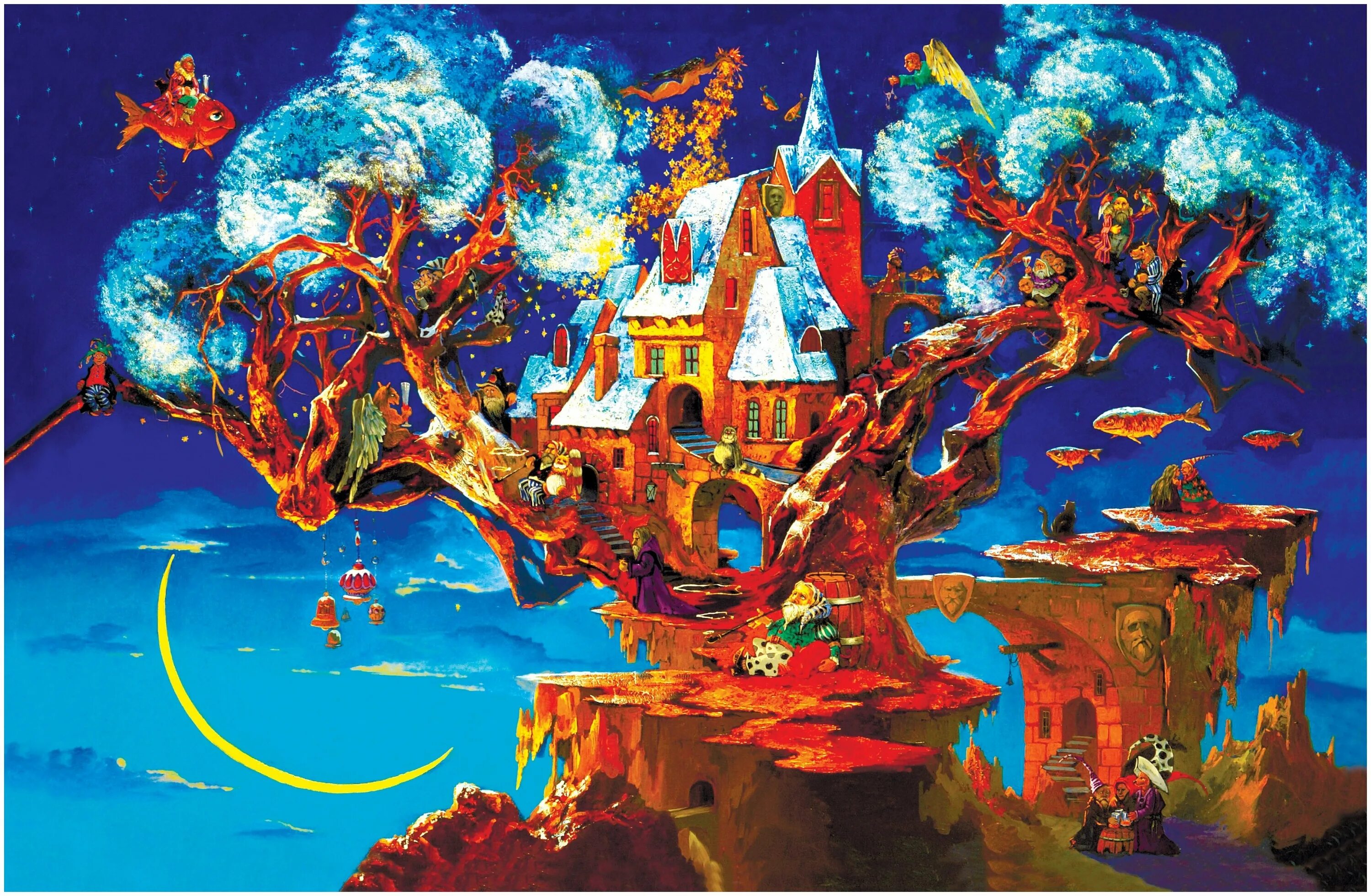 Pcs art. пазл "дерево". фон для программиста. стикеры волшебство. компьютер в стиле киберпанк.