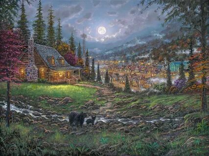 Moon Over Gatlinburg by Robert Finale - CV Art and Frame Information Art, M...