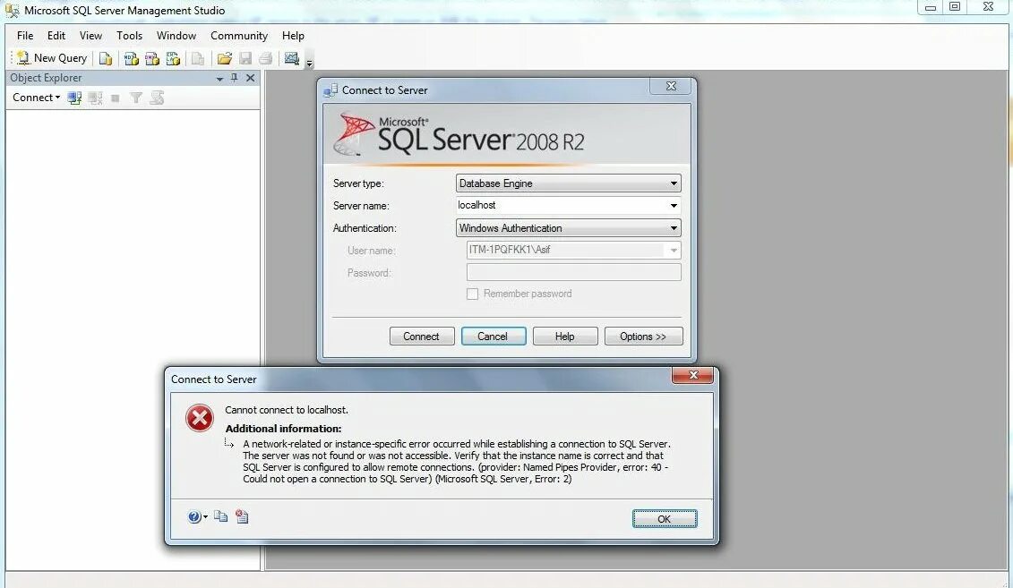 Sql server пароли. Microsoft SQL Management Studio 2008. Connect to Server SQL Server Management Studio. При установлении соединения с SQL Server произошла ошибка. Имя экземпляра SQL Server.