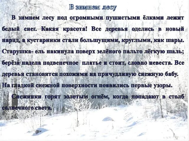 Сочинение на тему зимний лес. Сочинение на тему лес зимой. Описание зимнего леса. Текст зимний лес