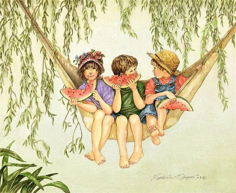 Веселою веселою дорожкою бегу. Летние рисунки. Радостные иллюстрации. Лето иллюстрация для детей. Старинные открытки с детьми летом.