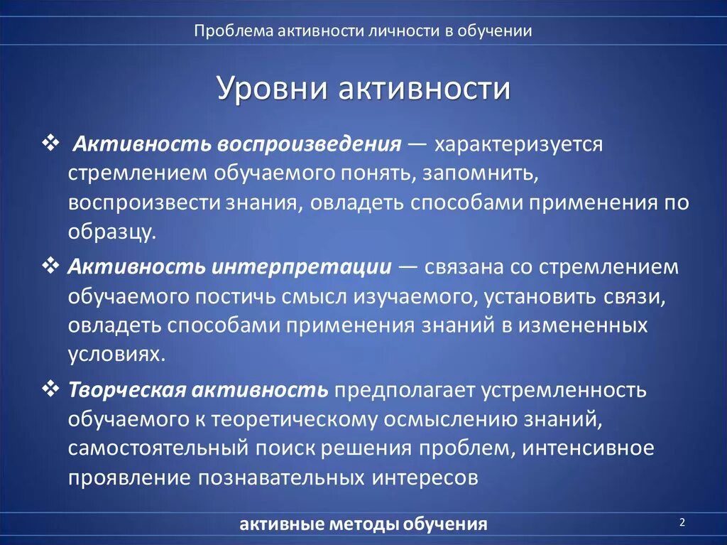 А также уровня активности и