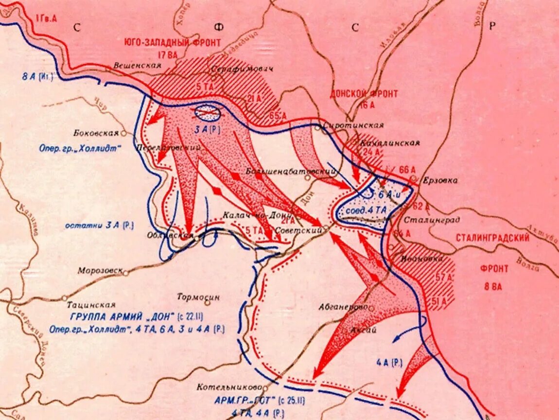 Сталинградская битва карта наступления красной армии. Карта Сталинградской битвы 1942-1943 операция Уран. Сталинградская битва контрнаступление советских войск карта. Карта Сталинградской битвы 1942. Военная 16 на карте