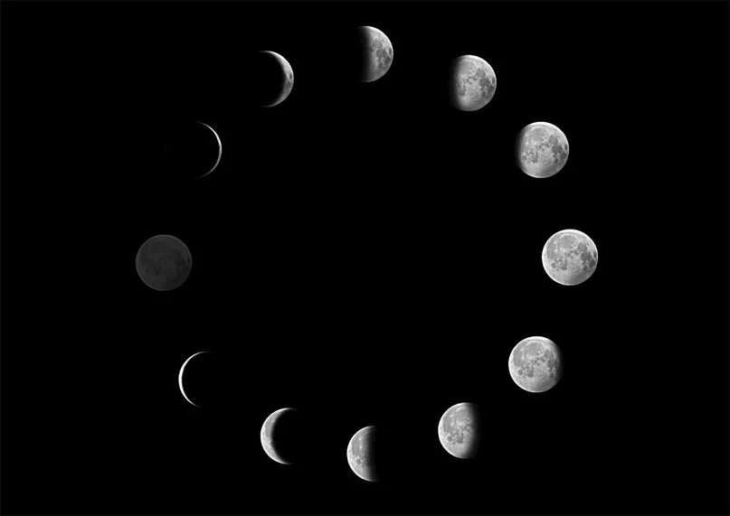 Новолуние 12. Фазы Луны. 7 Фаз Луны. Полный лунный цикл. Лунный цикл рисунок.