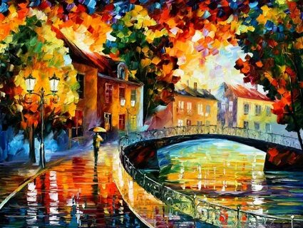 обои : Красочный, картина, падать, Городской пейзаж, мост, Роспись, Леонид Афрем