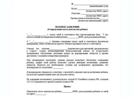 Возражение на определение места жительства детей