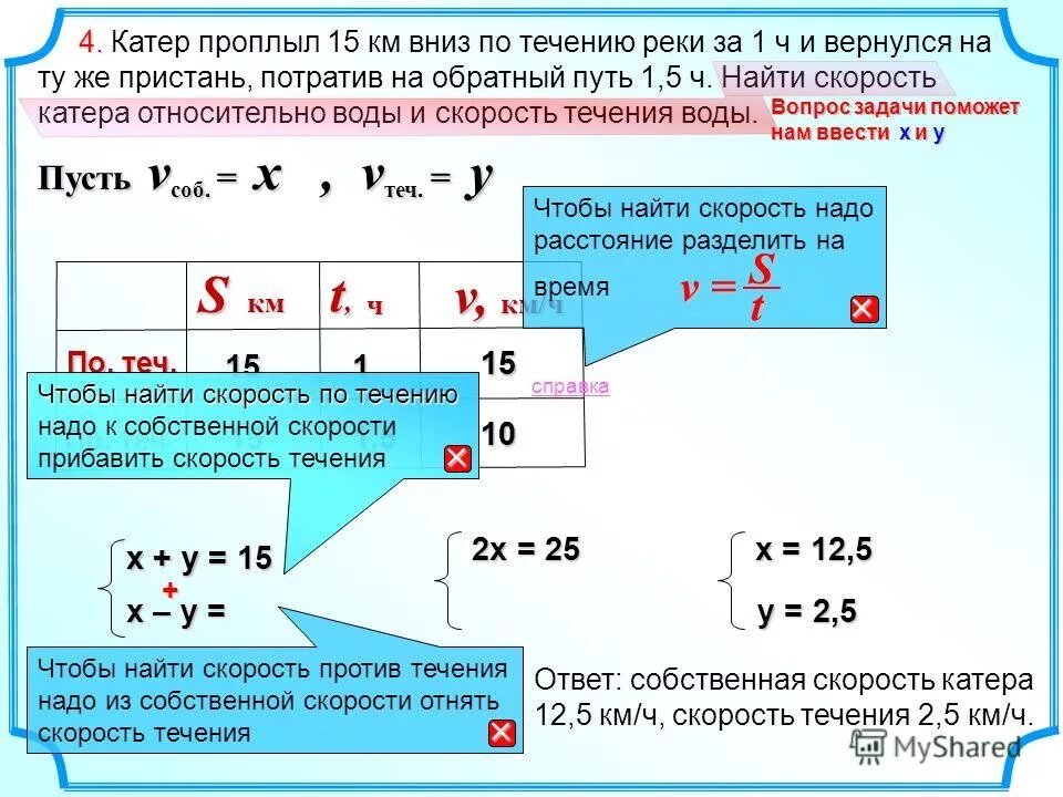 Сколько времени потребуется чтобы проплыть. Задачи на скорость. Задачи на скорость течения. Задачи на движение. Задача про катер и течение.