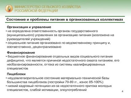 Организация питания организованных коллективов