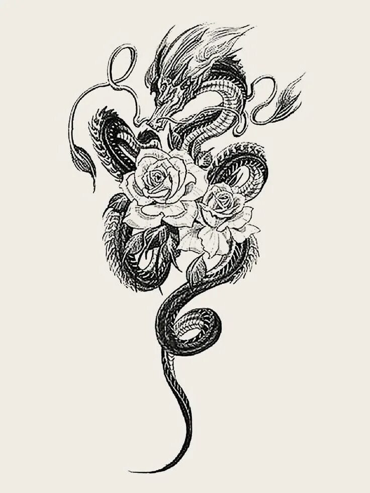 тату дракон шаблон. дракон и хризантема тату. татушки в виде драконов. тату дракон эскизы для девушек маленький. дракон с цветком эскиз тату.