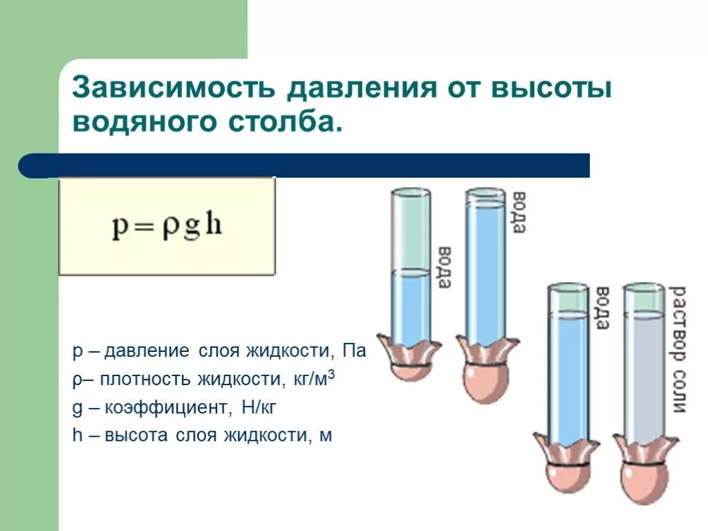 Давление столба жидкости обратно пропорционально плотности жидкости. Зависимость давления от высоты водяного столба. Давление столба воды высотой 1м. Давление столба жидкости высотой 1 метр. Зависимость давления воды от высоты столба жидкости.