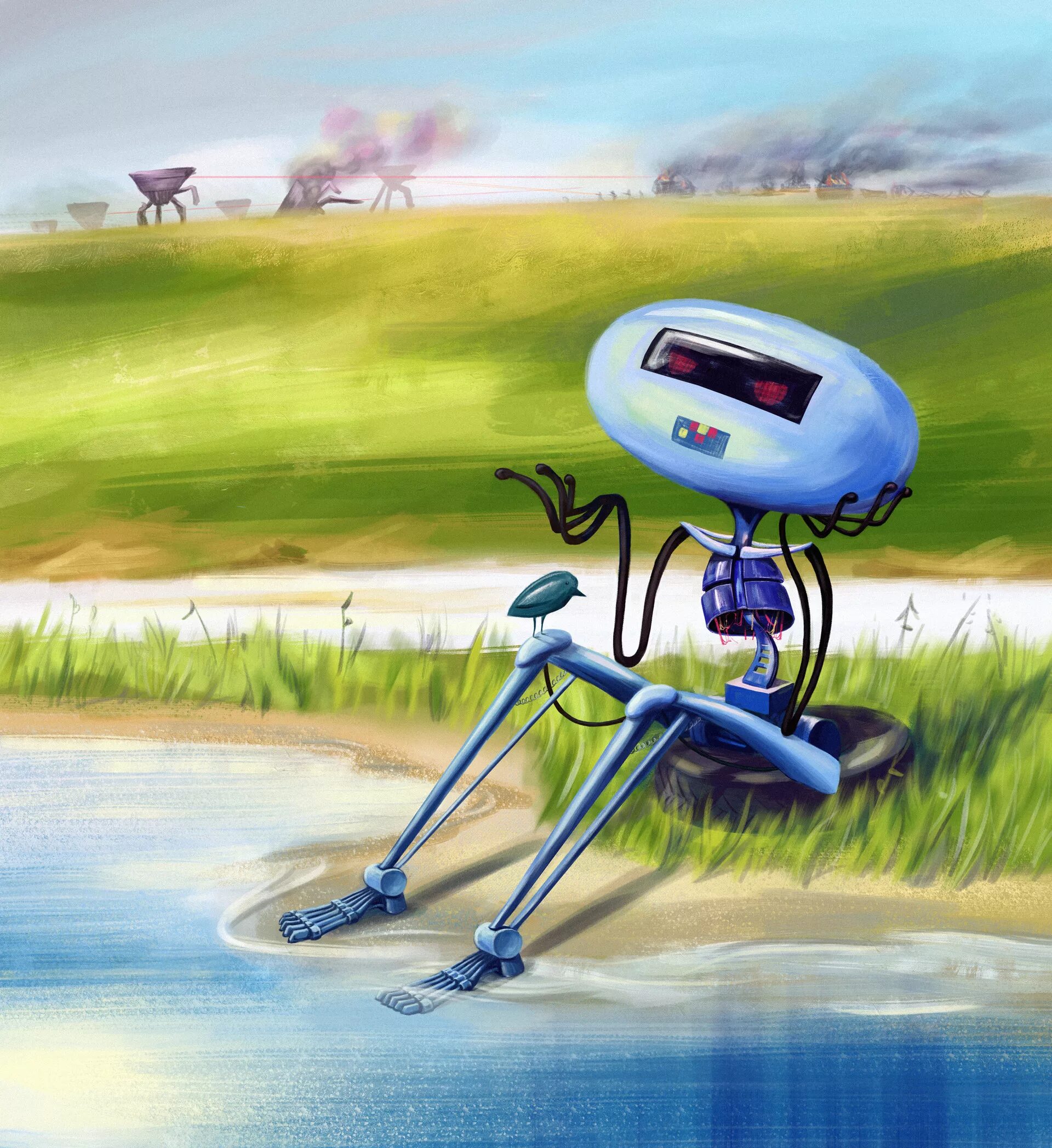 Tired robot. Современный робот глазами ребенка. tired robot art. the robot is tired.